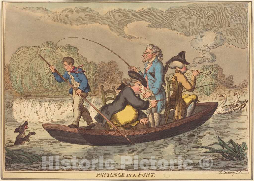 Art Print : Rowlandson, Patience in a Punt, 1811 - Vintage Wall Art