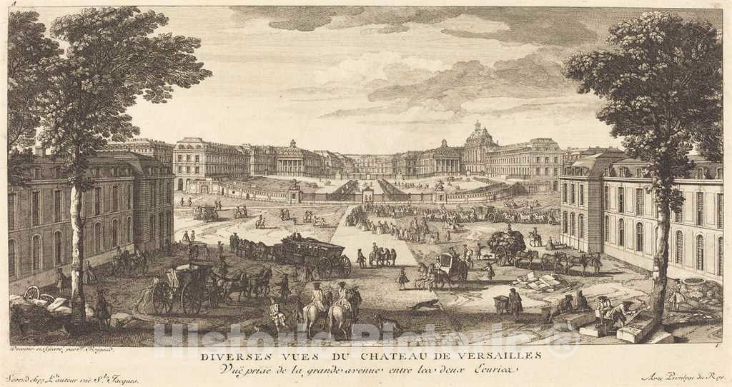 Art Print : Baptiste Rigaud, Vue Prise de la Grande Avenue Entre les Deux Ecuries - Vintage Wall Art