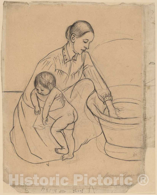 Art Print : Mary Cassatt, The Bath [Recto], 1890-1891 - Vintage Wall Art