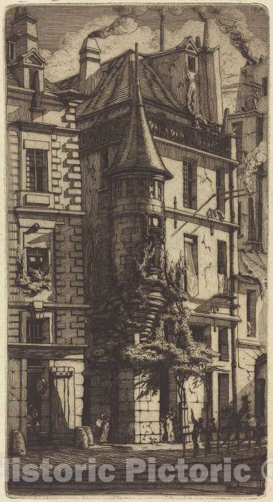 Art Print : Charles Meryon, Tourelle de la Rue de la TixÃ©randerie, Paris (House with a Turret, Weavers' Street, Paris), 1852 - Vintage Wall Art