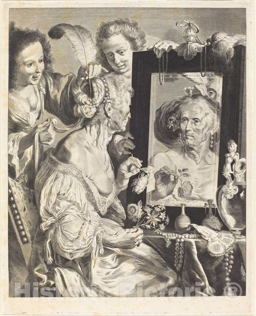Art Print : Falck After Liss After Strozzi, an Old Woman at The Toilet Table - Vintage Wall Art