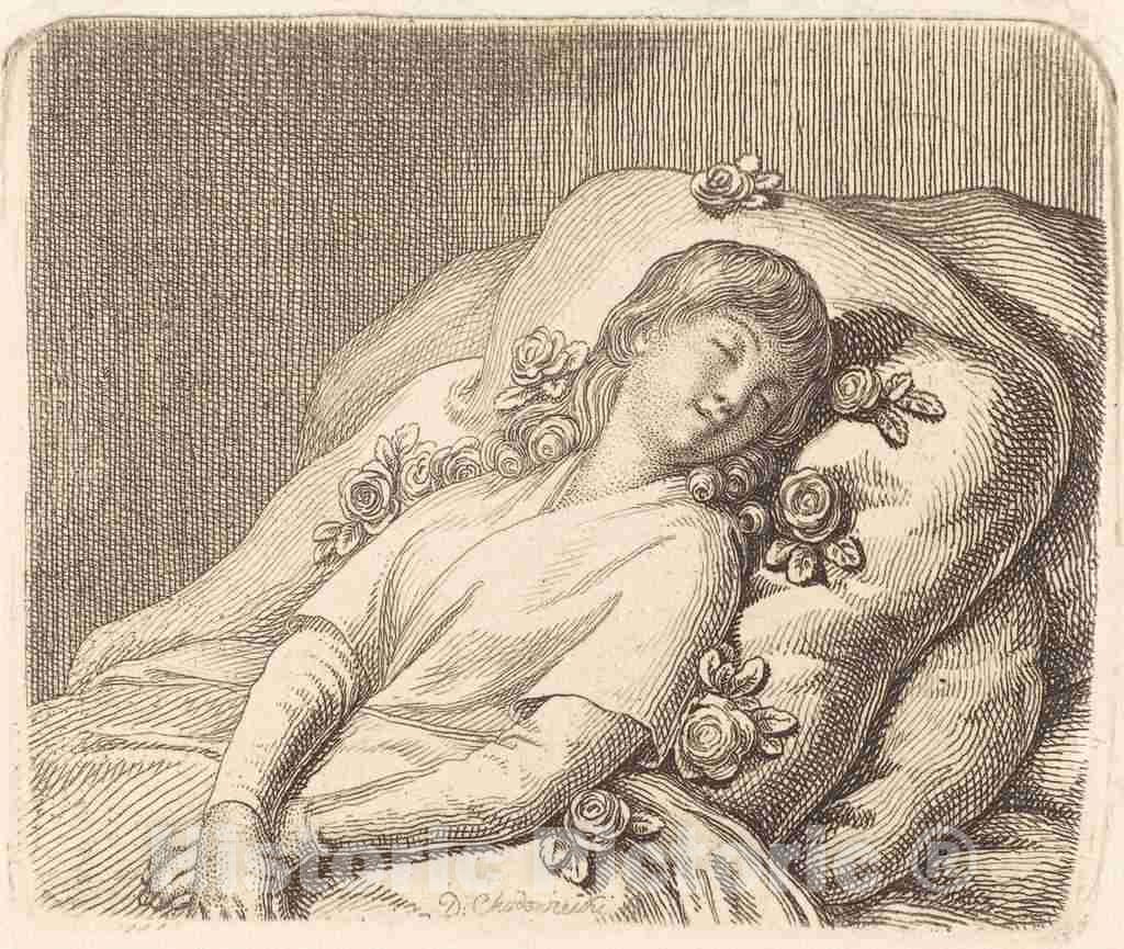 Art Print : Daniel Nikolaus Chodowiecki, Dreaming on Roses, 1790 - Vintage Wall Art