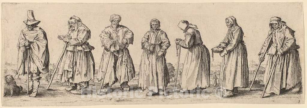 Art Print : Hollar After Callot, Men and Women Beggars - Vintage Wall Art