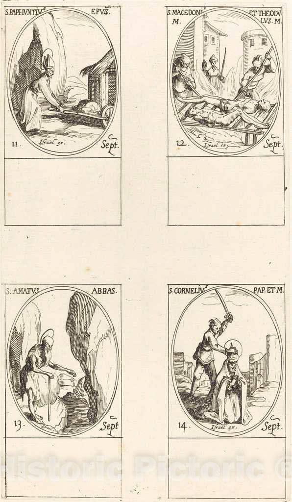 Art Print : Jacques Callot, St. Paphnutius; STS. Macedonius and Theodulus; St. Amatus; St. Cornelias - Vintage Wall Art