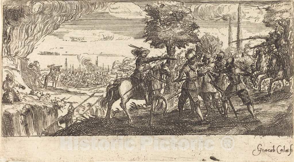 Art Print : Jacques Callot, Landscape with Battle Scene - Vintage Wall Art