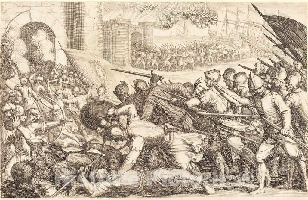 Art Print : Jacques Callot, The Troops Forcing The Gate of a Town, c. 1614 - Vintage Wall Art