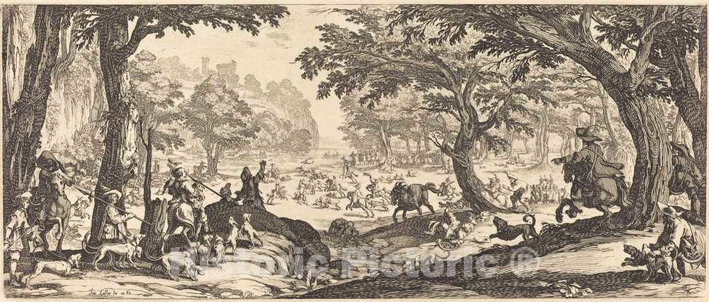 Art Print : Jacques Callot, The Stag Hunt, 1619 - Vintage Wall Art