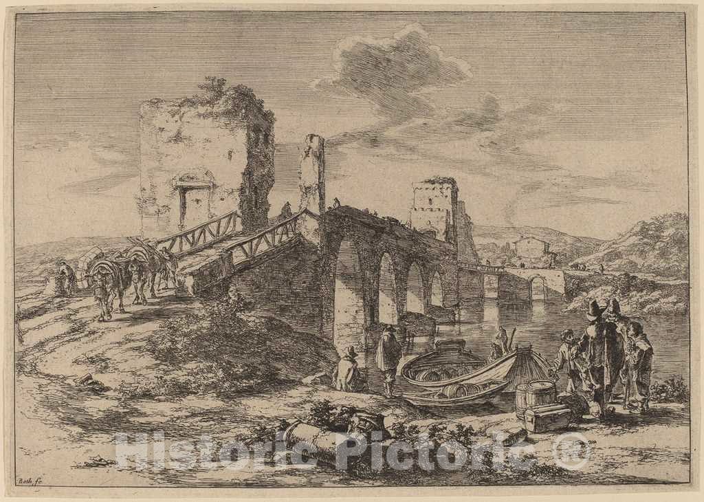 Art Print : Jan Both, The Ponte Molle - Vintage Wall Art