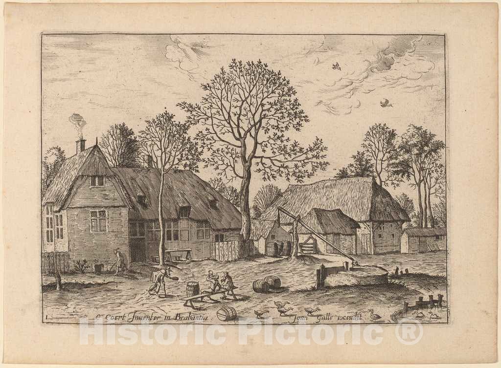 Art Print : Johannes and Lucas Van Doetechum, Farms with Draw Well, in or Before 1676 - Vintage Wall Art