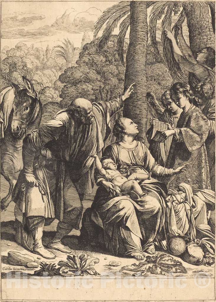 Art Print : Leclerc After Saraceni, Rest on The Flight into Egypt, c. 1619 - Vintage Wall Art