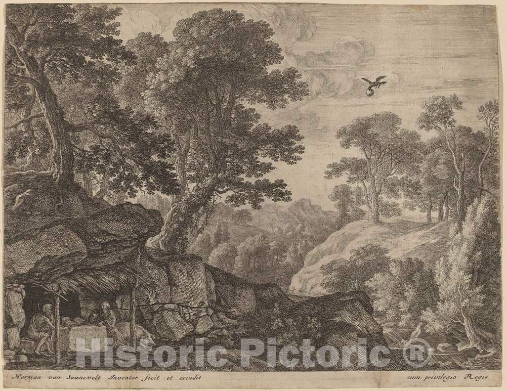 Art Print : Herman Van Swanevelt, Saints Paul and Anthony by The Entrance to a Cave - Vintage Wall Art