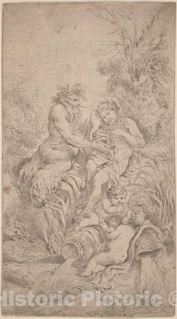 Art Print : Giovanni Benedetto Castiglione, Pan and Olympus, c.1646 - Vintage Wall Art
