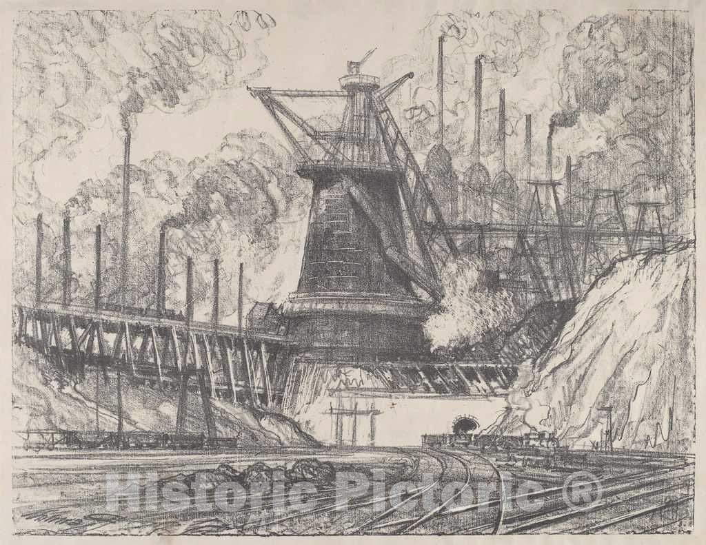 Art Print : Joseph Pennell, The Big Mill, Gary, Indiana, 1915 - Vintage Wall Art