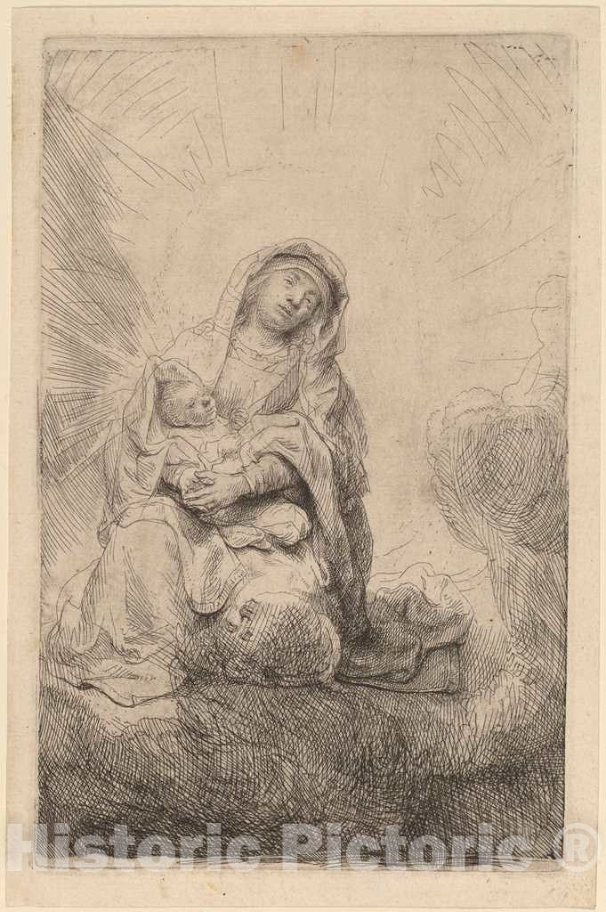 Art Print : Rembrandt, Virgin and Child in The Clouds, 1641 - Vintage Wall Art