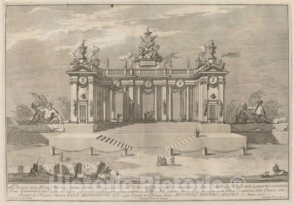 Art Print : Pozzi After Palazzi, The School of Athens Arcades, for The Chinea Festival, 1757 - Vintage Wall Art