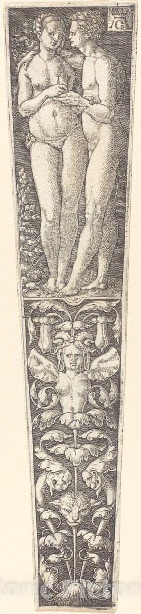 Art Print : Aldegrever, Ornament with Naked Couple, 1532 - Vintage Wall Art