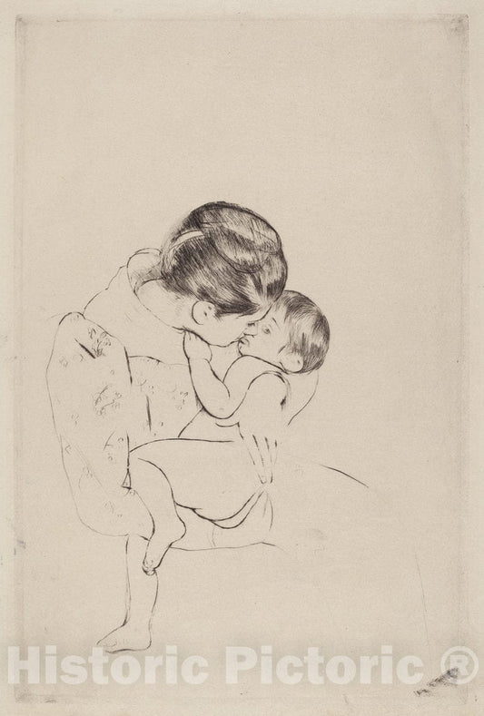 Art Print : Mary Cassatt, Mother's Kiss, 1890-1891 - Vintage Wall Art