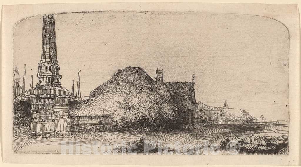 Art Print : Rembrandt, Landscape with an Obelisk, c. 1650 - Vintage Wall Art