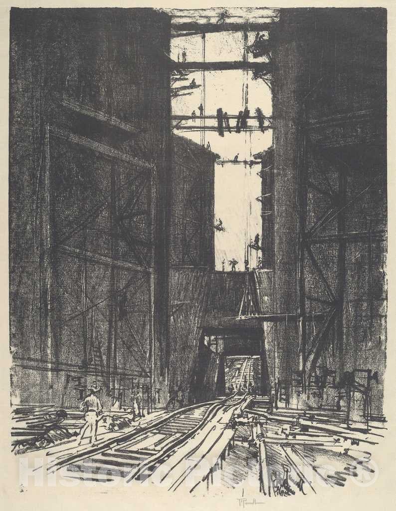 Art Print : Joseph Pennell, at The Bottom of Gatun Lock, 1912 - Vintage Wall Art