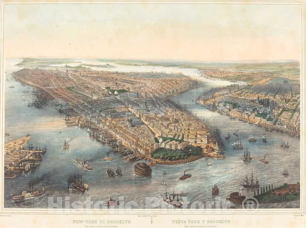 Art Print : Muller After Simpson, New York et Brooklyn - Vue Prise au Dessus dela batterie - Vintage Wall Art