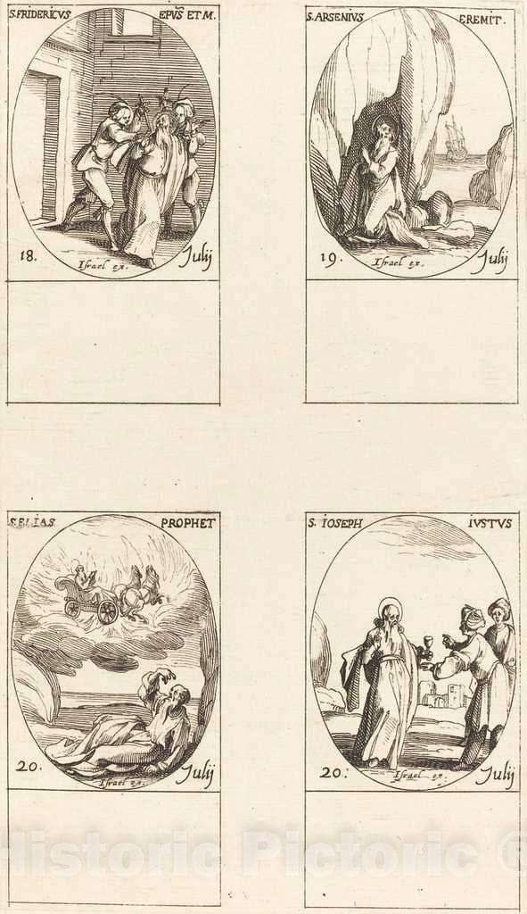 Art Print : Jacques Callot, St. Frederick; St. Arsenius, Hermit; St. Elias, Prophet; St. Joseph The Just - Vintage Wall Art