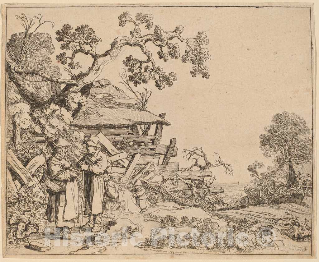 Art Print : Pieter Molijn, Woman Conversing with a Peasant, 1626 - Vintage Wall Art