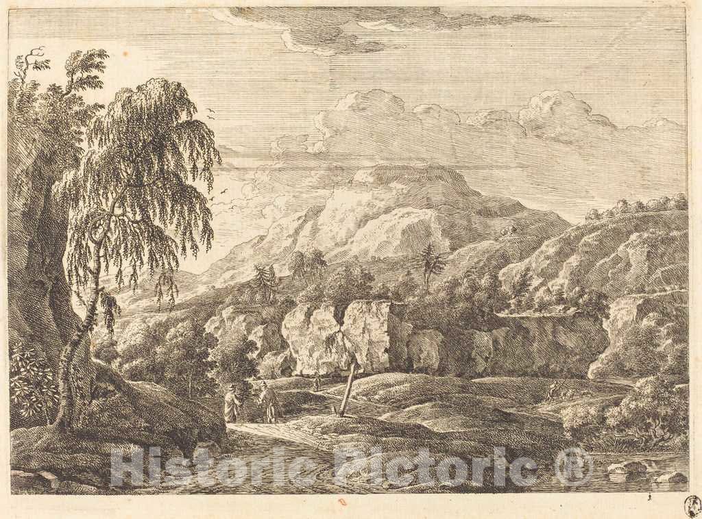 Art Print : Georg Eisenmann, Landscape with Cross and Figures - Vintage Wall Art