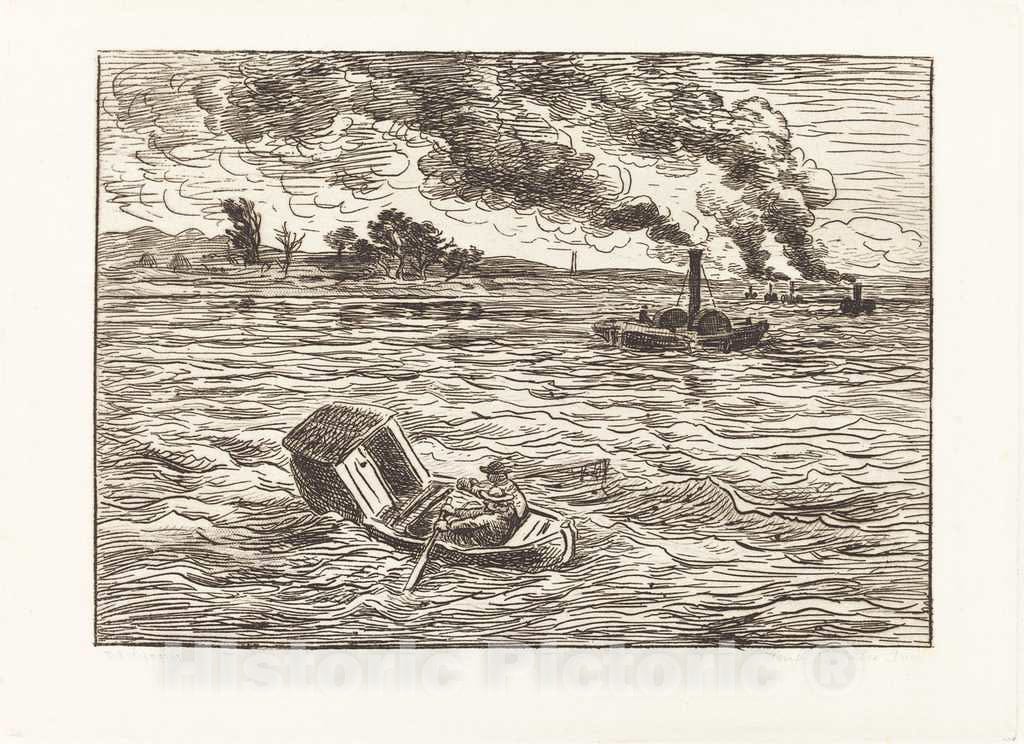 Art Print : Charles-FranÃ§ois Daubigny, Steam Boats (Les Bateaux a vapeur), 1862 - Vintage Wall Art