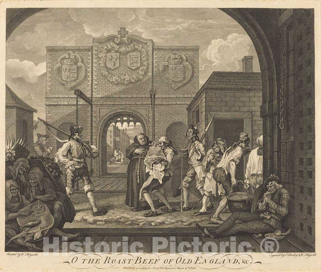 Art Print : Hogarth and Mosley, The Gate of Calais, or The Roast Beef of Old England, c.1749 - Vintage Wall Art