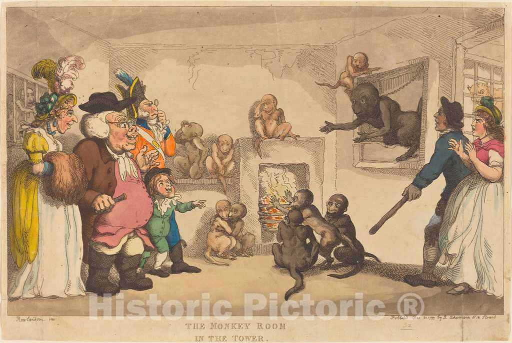 Art Print : Rowlandson, The Monkey Room in The Tower, 1799 - Vintage Wall Art