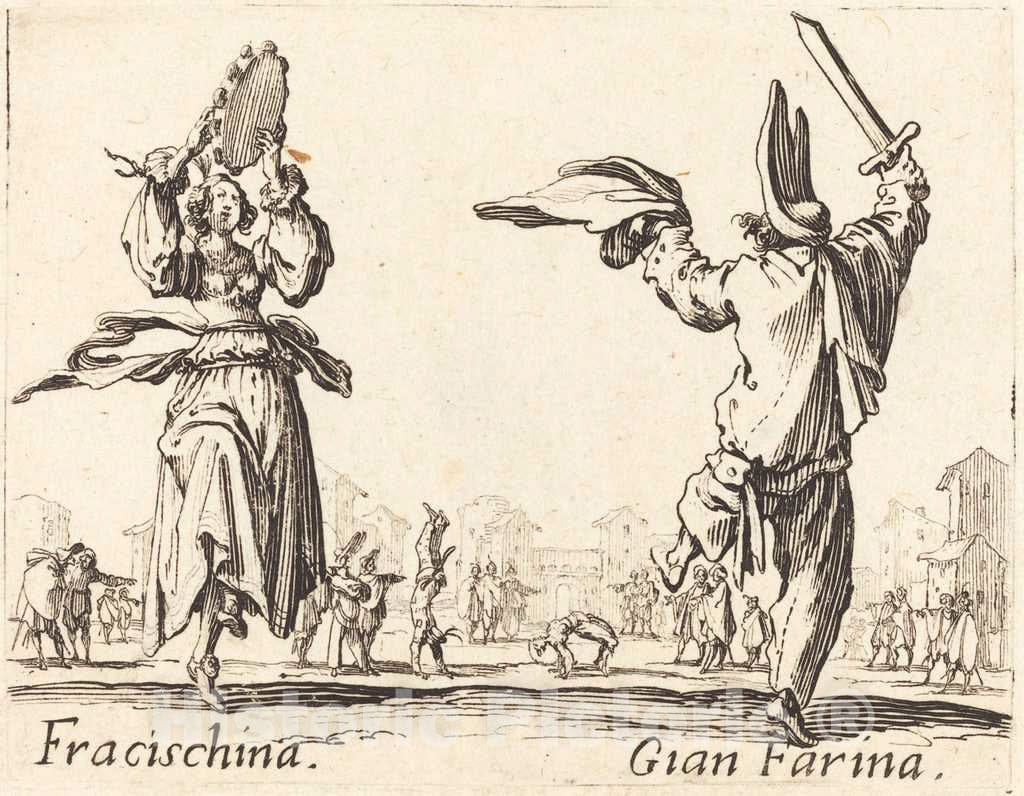 Art Print : Jacques Callot, Fracischina and Gian Farina, c. 1622 - Vintage Wall Art