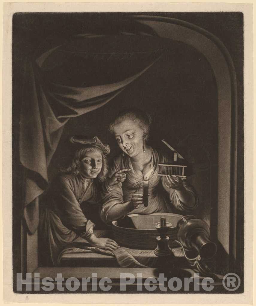 Art Print : Nicolaas Verkolje After Gerrit Dou, Maid with a Mousetrap - Vintage Wall Art