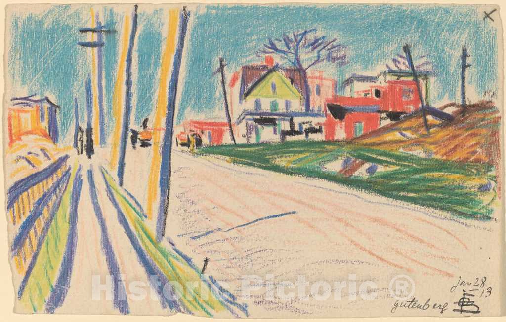 Art Print : Oscar F. Bluemner, Street in The Bronx, 1913 - Vintage Wall Art