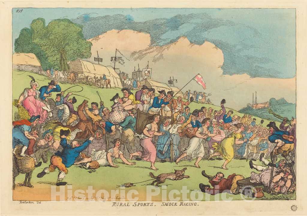 Art Print : Rowlandson, Rural Sports. Smock Racing, 1811 - Vintage Wall Art