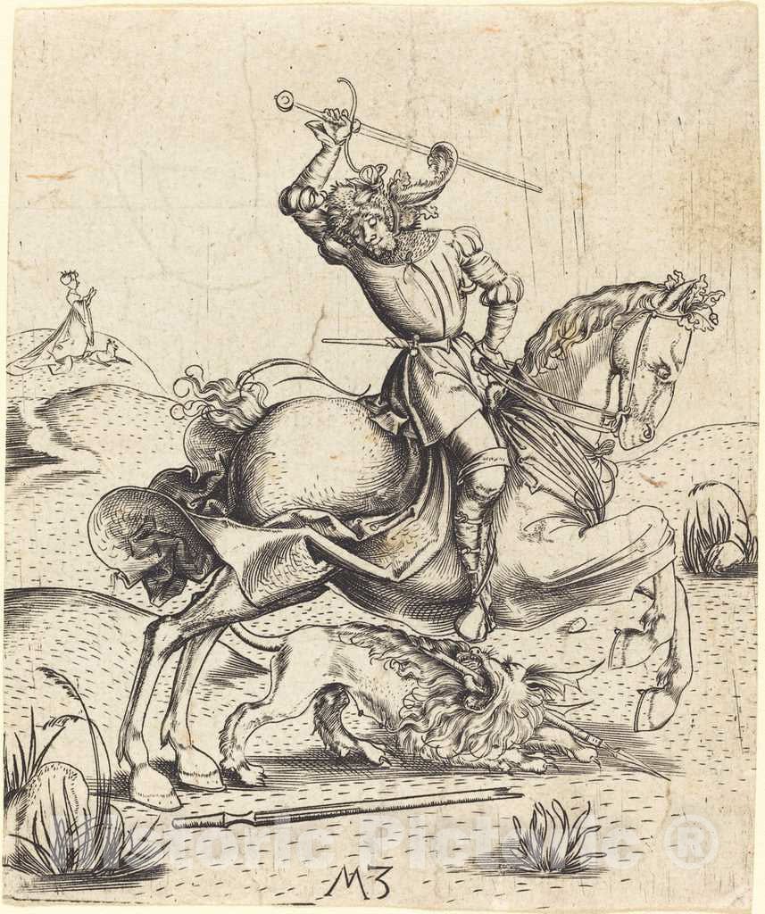 Art Print : Saint George and The Dragon, c. 1500 - Vintage Wall Art