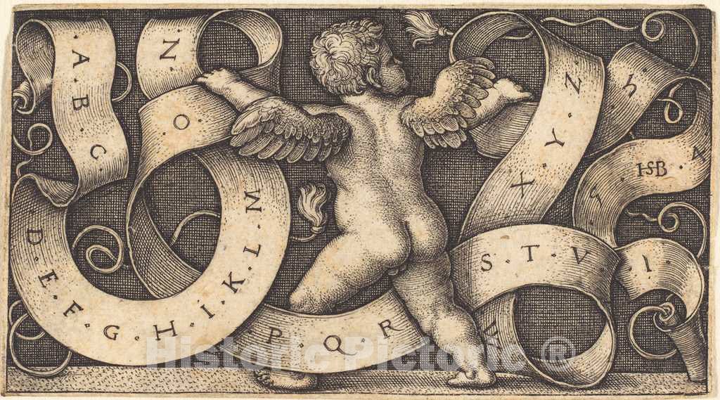 Art Print : Sebald Beham, Genius with Alphabet, 1542 - Vintage Wall Art