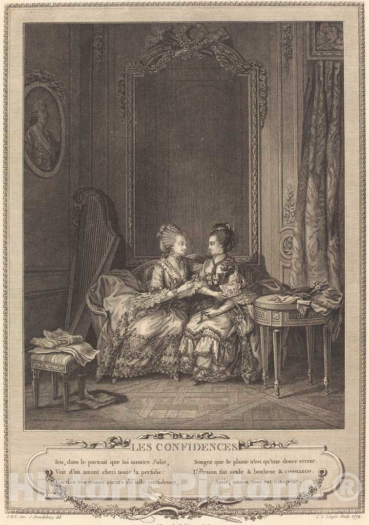Art Print : LingÃ©e After Sigmund Freudenberger, Les confidences, 1774 - Vintage Wall Art