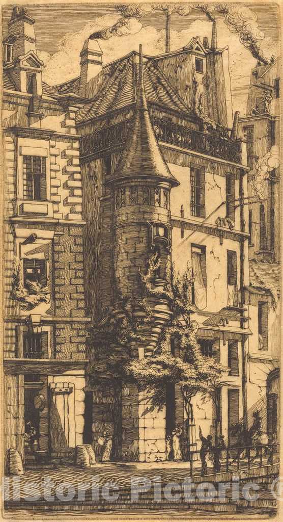 Art Print : Charles Meryon, Tourelle de la Rue de la TixÃ©randerie, Paris (House with a Turret, Weavers' Street, Paris), 1852 - Vintage Wall Art