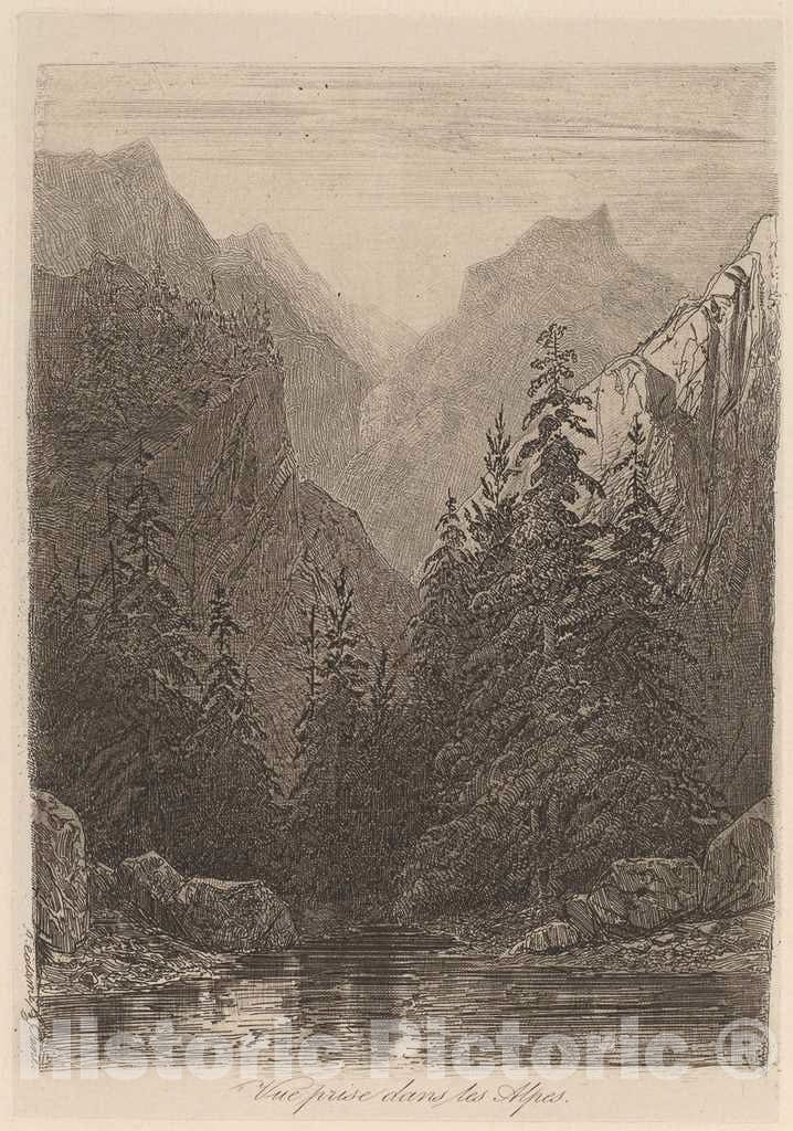 Art Print : Alexandre Calame, Vue Prise Dans les Alpes, c.1845 - Vintage Wall Art