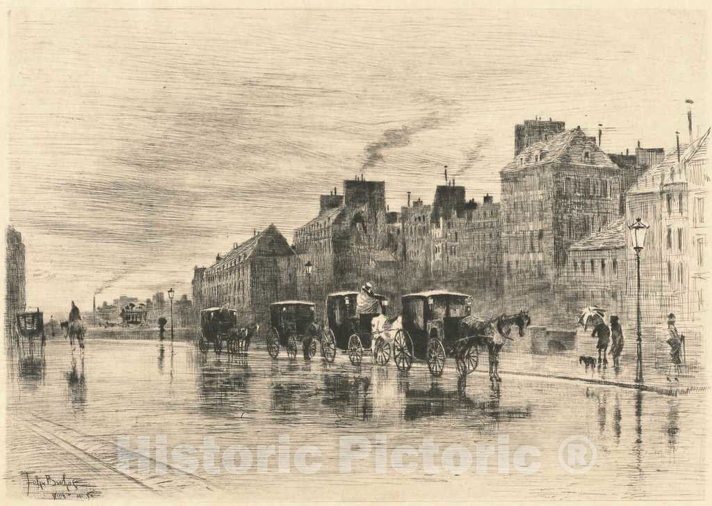 Art Print : FÃ©lix-Hilaire Buhot, Une MatinÃ©e d'Hiver au Quai de l'Hotel-Dieu, 1876 - Vintage Wall Art
