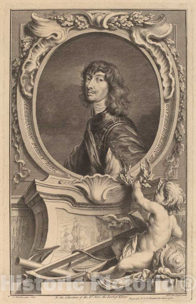Art Print : Houbraken After Van Dyck, Algernon Percy, Earl of Northumberland, 1738 - Vintage Wall Art