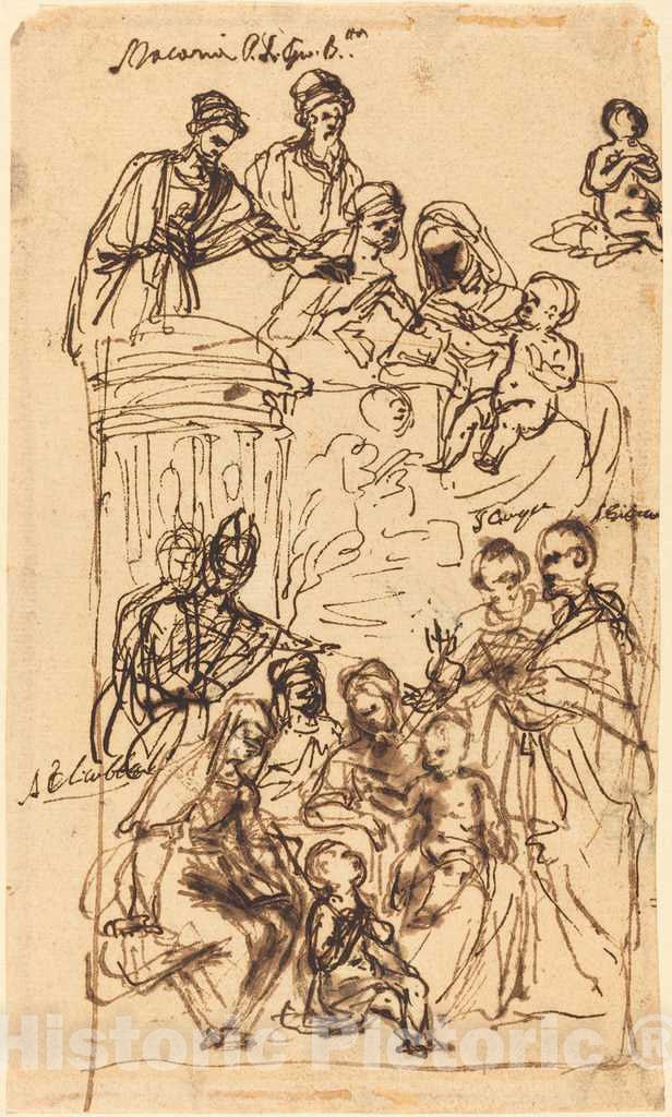 Art Print : The Madonna and Child with Saints, 17th Century - Vintage Wall Art