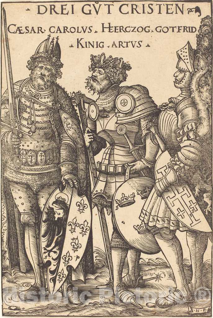 Art Print : Hans Burgkmair I, Charlemagne, Arthur and Godfrey, 1516 - Vintage Wall Art