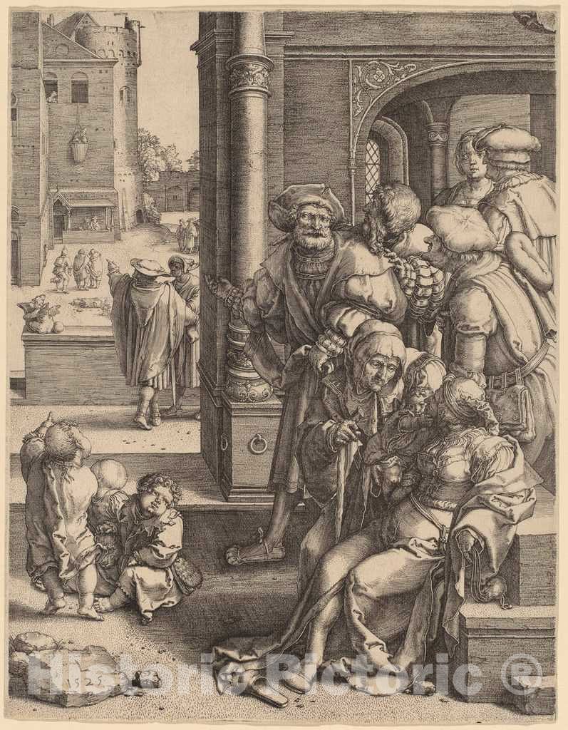 Art Print : Lucas Van Leyden, The Poet Virgil Suspended in a Basket, 1525 - Vintage Wall Art