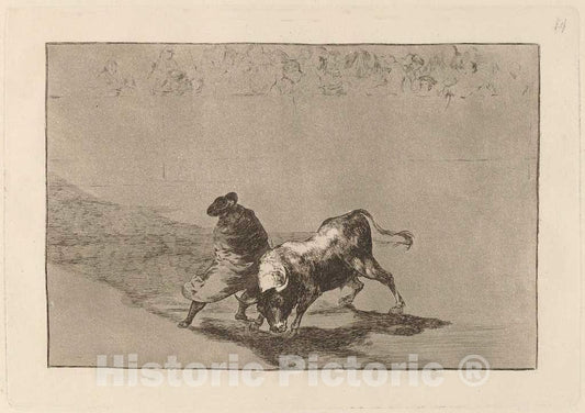 Art Print : Francisco de Goya, The Very Skillful Student of Falces, Wrapped in His Cape, Tricks The Bull with The Play of His Body, in or Before 1816 - Vintage Wall Art