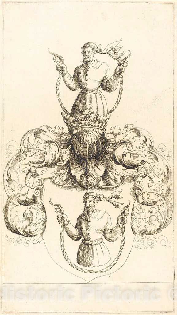 Art Print : Augustin Hirschvogel, Coat of Arms of Unknown Man - Vintage Wall Art