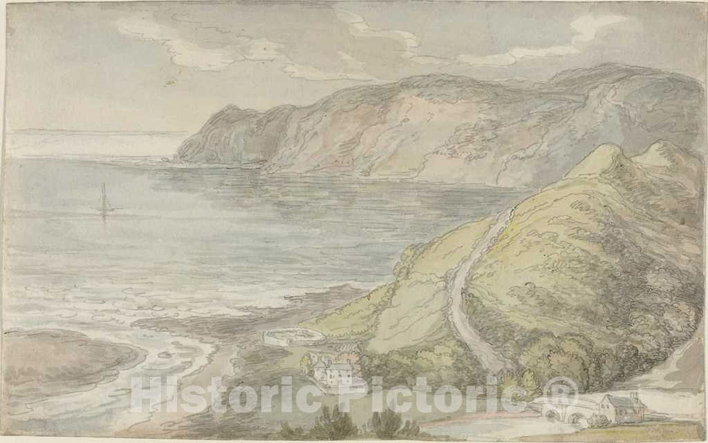 Art Print : Rowlandson, View from The Inn at Lynton, 1811 - Vintage Wall Art