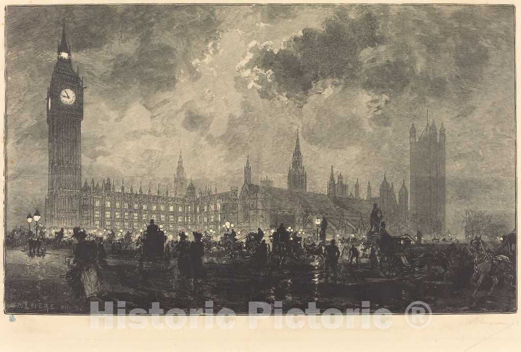 Art Print : Auguste LepÃ¨re, Parliament at 9 o'Clock in The Evening - London (Le parlement a 9 Heures du soir - Londres), 1890 - Vintage Wall Art
