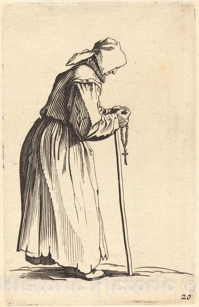 Art Print : Jacques Callot, Beggar Woman with Rosary - Vintage Wall Art