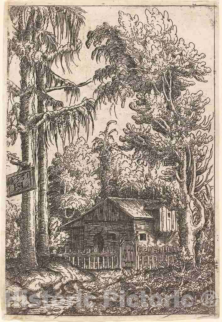 Art Print : Hanns Lautensack, Landscape with View of a Farmer's Cottage, 1551 - Vintage Wall Art